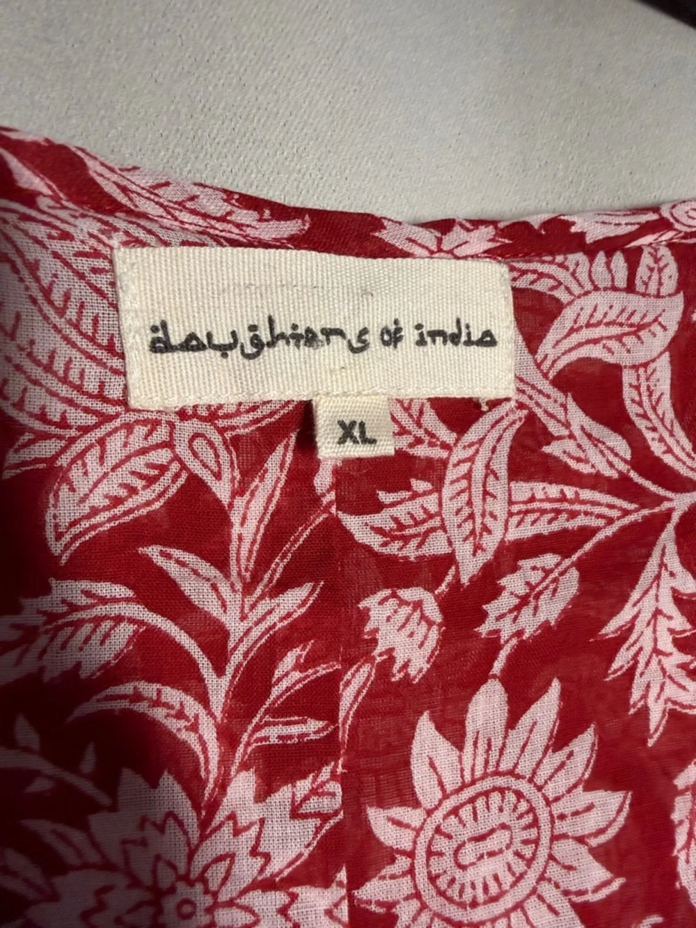 Daughters of India Kyra Mini Dress‎ Saffron Red White Floral Size XL